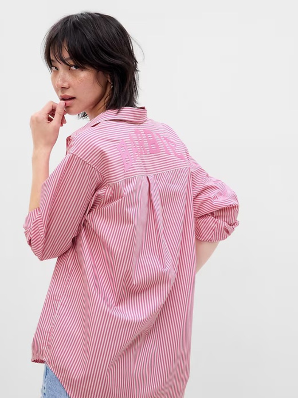 Gap × Barbie Organic Cotton Stripe Big Shirt Size Large Pink 100% organic Cotton